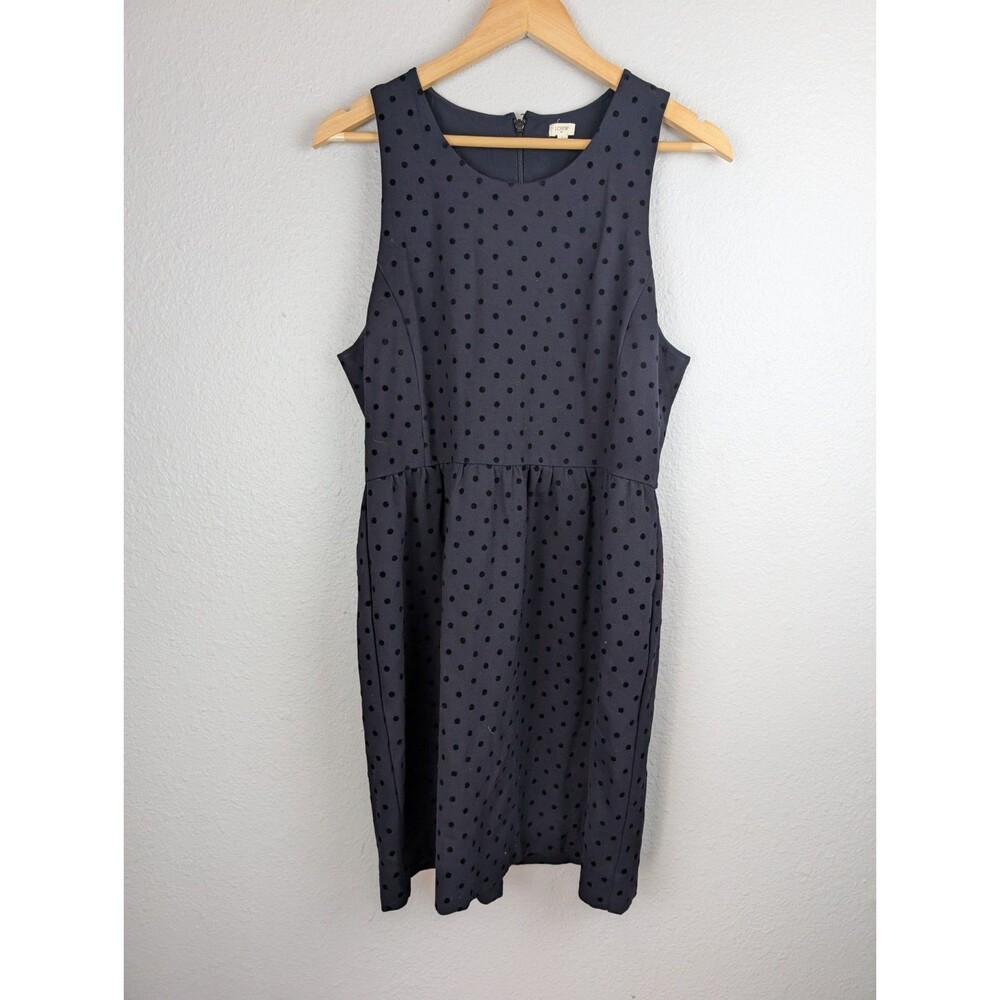 J Crew Black Velvet Polka Dot Sleeveless Dress Large‎ Lined